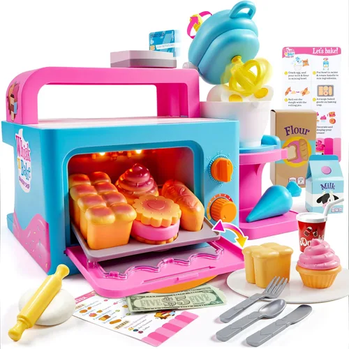 lalalark Tienda de Panadería de Juguete para Jugar y Fingir para Niños Pequeños con Horno de Luz y Sonido, Mezclador Realista, Galletas que Cambian