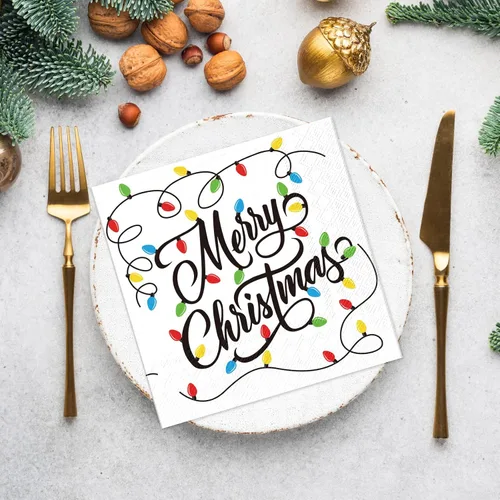 Miniatura 4 de Honoson 100 Piezas Servilletas de Cóctel con Luces de Navidad Feliz Navidad Servilletas de Papel Desechables Toalla de Cena para Invitados