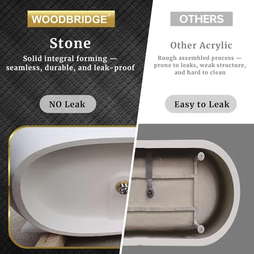 Miniatura 8 de WOODBRIDGE Bañera independiente de 55 pulgadas x 31.5 pulgadas de resina de piedra de lujo y superficie sólida contemporánea en blanco mate