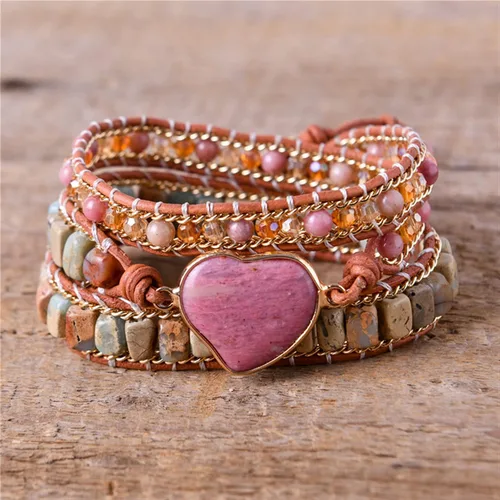 Miniatura 2 de YGLINE - Pulsera de piedra natural para mujer, de cinco partes, hecha a mano, color azul, bohemia