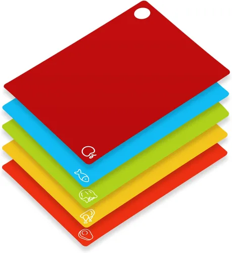 Miniatura 8 de 7 tablas de cortar flexibles, tablas de cortar de plástico sin BPA para cocina, alfombrilla de corte antideslizante para carne y verduras, Acción