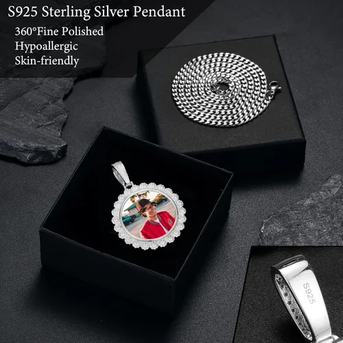 Miniatura 2 de YIMERAIRE Collar con colgante de imagen de plata de ley 925 para hombres y mujeres, collar personalizado con foto personalizada, collares de plata