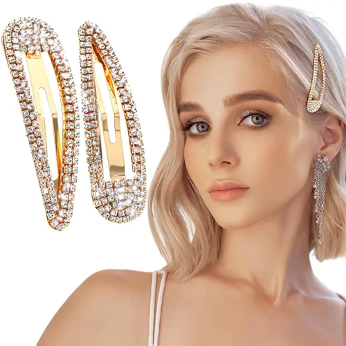 Miniatura 11 de WLLHYF 2 pinzas para el cabello con diamantes de imitación, horquillas de metal a presión, pasadores para el cabello con brillantina, pasadores