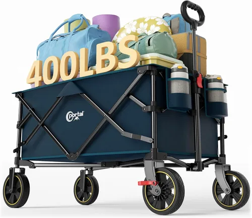 Portal Carro plegable plegable, 400 libras de alta resistencia plegable con ruedas y freno, carritos de comestibles utilitarios para acampar al aire
