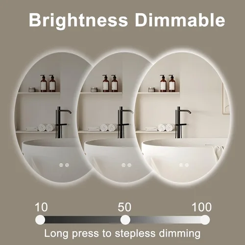 Miniatura 3 de Espejo de baño LED ovalado retroiluminado de 28 x 20 pulgadas, antiempañamiento, 3 colores, luz regulable, montado en la pared, espejo iluminado