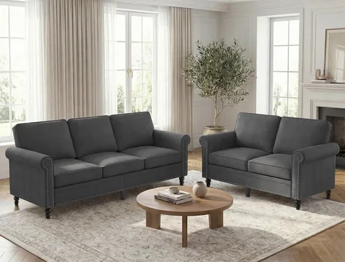 Miniatura 8 de BALUS Couches Sofa Set for Living Room, Couch Sofa with Wooden Sofa Legs, Linen Living Room Furniture with Nailhead Trim, 6" Cushion, Sectional