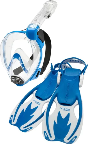 Cressi Kit de snorkel junior para niños de 6 a 12 años - Máscara facial completa + aletas ajustables + equipo ligero colorido - Baron Jr & Rocks