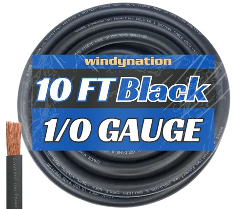 WNI - Cable de cobre para batería de soldadura ultra flexible calibre 1/0 de 10 pies, color negro, 1/0 AWG, fabricado en los Estados Unidos, para