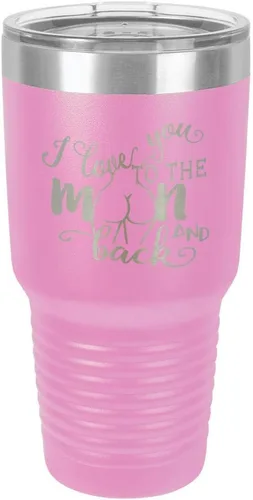 Miniatura 11 de Vaso negro de 30 onzas con popote y tapa superior deslizante con texto en inglés "I love you to the moon and back", color negro