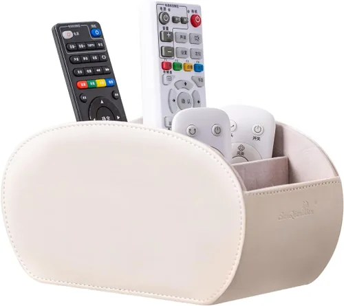 BONNY DODO Caja organizadora de oficina multifuncional de piel sintética, soporte para control remoto, para almacenamiento de escritorio, mesa con 5