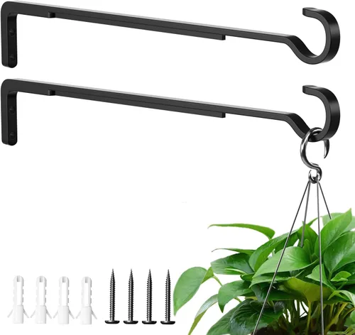 Miniatura 11 de Saffruff Paquete de 2 perchas blancas resistentes de 8 pulgadas para plantas al aire libre, soportes de hierro para colgar plantas en el exterior