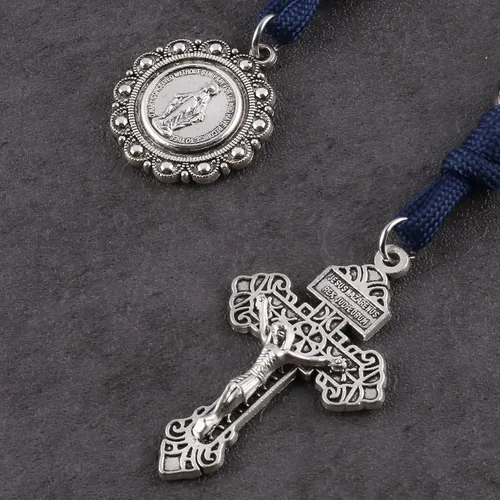 Miniatura 52 de Rosario de bolsillo estilo abierto una década de acero inoxidable rosario católico con crucifijo medalla de San Benito con bolsa de regalo