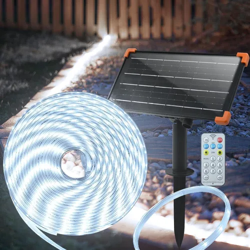 Miniatura 11 de Tira de luces solares de 50 pies para exteriores, tira de luz LED impermeable, encendido/apagado automático, tira de luces recargables de 8 modos