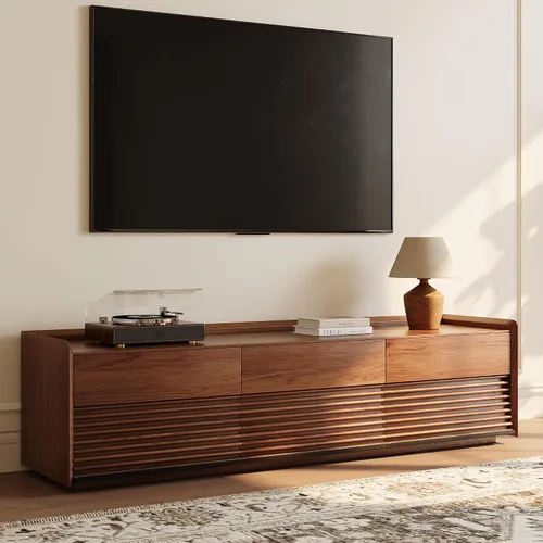 Miniatura 22 de POVISON Soporte de TV moderno de mediados de siglo totalmente ensamblado con luces LED ajustables, consola multimedia de madera, centro