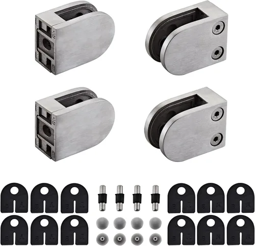 Soporte de abrazadera de vidrio - 4 piezas de acero inoxidable 304, parte trasera plana redonda y pulida, para barandilla de vidrio templado de