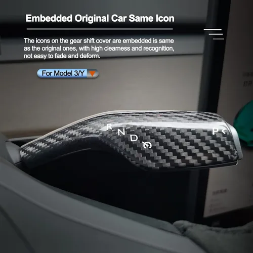 Miniatura 7 de Carbar Cubierta de Cambio de Marchas de Columna para Tesla Model Y Model 3 Cubierta de Palanca del Volante de Fibra de Carbono Real Model 3