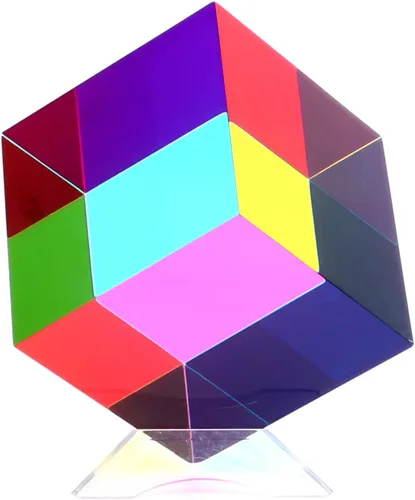 iKeelo Cubo de color (2.4 pulgadas) con soporte, mezcla de colores sustractivos cian, magenta y amarillo, prisma acrílico fascinante para decoración
