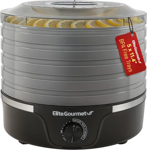 Miniatura 8 de Elite Gourmet EFD809D Deshidratador de Alimentos con 5 Bandejas de Acero Inoxidable, Temperatura y Tiempo Ajustables + Mantener Caliente, Incluye