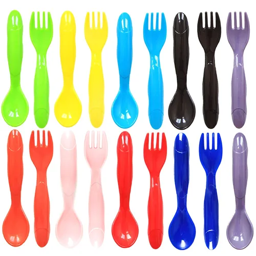 Miniatura 2 de Youngever Juego de 36 utensilios de plástico para niños pequeños, juego de 18 en 9 colores surtidos, tenedores de plástico para niños, cucharas