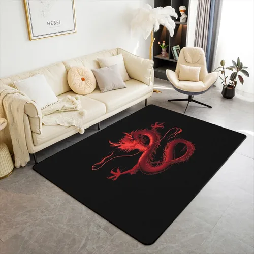Miniatura 15 de Feelyou Alfombra retro de 5 x 7 pies con temática asiática para niños, adolescentes y adultos, estilo de pintura china con acuarela, alfombra Cian