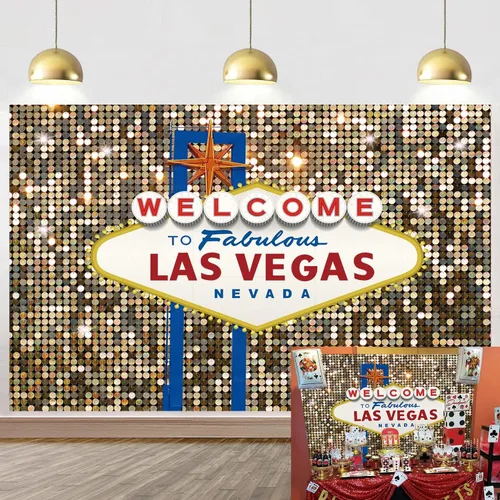 Bienvenido a Las Vegas, telón de fondo fabuloso casino noche póker fiesta temática de película fondo de fotografía dorado disfraz de baile de
