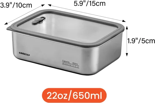Miniatura 2 de Recipientes de alimentos de acero inoxidable de 22 oz/22.0 fl oz, recipientes de acero inoxidable con tapas, recipientes para aperitivos, lonchera