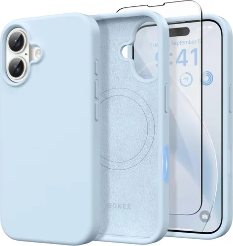 Miniatura 192 de GONEZ Funda de silicona para iPhone 14 Pro Max, compatible con MagSafe, con protector de pantalla + protector de lente de cámara, silicona líquida a