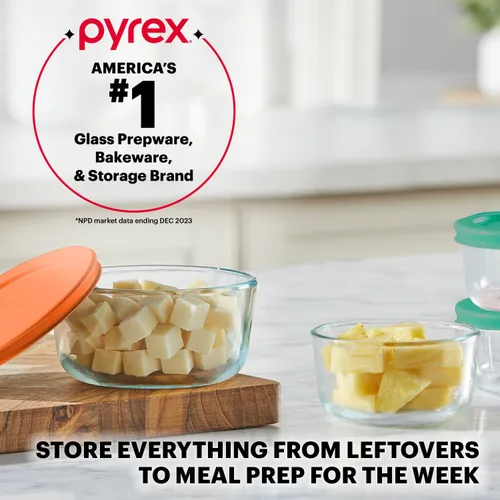 Miniatura 5 de Pyrex Simply Store (Paquete de 8) - Juego de 8 recipientes pequeños de vidrio para almacenamiento de alimentos, (1 y 2 tazas), recipientes