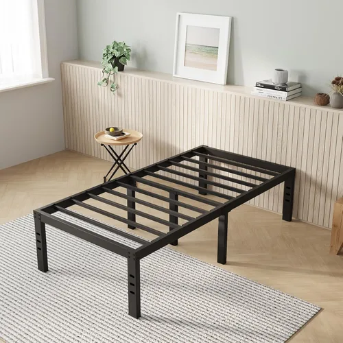 Novilla - Base de cama individual, plataforma de metal de 14 pulgadas con espacio de almacenamiento debajo de la cama, soporte de listones de acero
