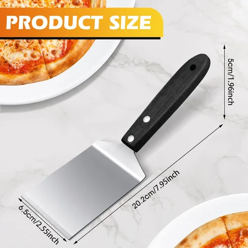 Miniatura 4 de BBTO 20 espátulas pequeñas para pizza, espátula de acero inoxidable para servidor de galletas con mango de madera, pastel de galletas a granel, pala