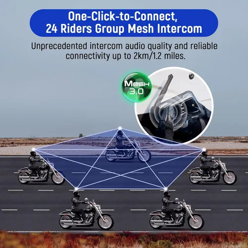 Miniatura 2 de LEXIN MeshCom - Auriculares Bluetooth para motocicleta, sistema de comunicación de malla para 24 conductores, intercomunicador de casco