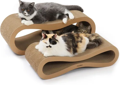 Modkat® Premium 2 Juego de Rascadores para Gatos. Tamaños Grande (76.2L X 26.9H cm) y Pequeño (67.5L X 17.8H cm). Rasca, Juega, Salón. Cartón de