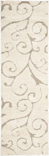 Miniatura 3 de SAFAVIEH - Colección Florida Shag SG455, alfombra afelpada de 2 pies 3 pulgadas x 7 pies, diseño de vides enrolladas y espirales elegantes, 1.2 beige