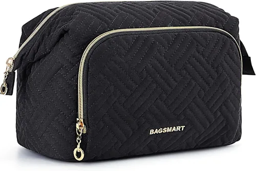 BAGSMART - Bolsa de maquillaje de viaje, bolsa de cosméticos, estuche organizador de maquillaje, grande, de apertura amplia para mujeres, bolso para
