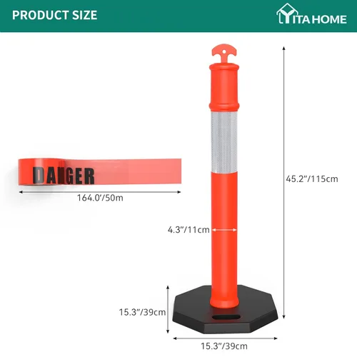 Miniatura 5 de YITAHOME Poste delineador con base, paquete de 4 postes de delineador de tráfico con collares reflectantes, conos de poste de delineador de 45