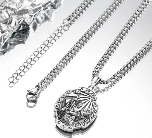 Miniatura 634 de Collar con colgante de plata de ley 925 con medalla de San Patrón, joyería religiosa para hombres y mujeres, con cadena de acero inoxidable 316L