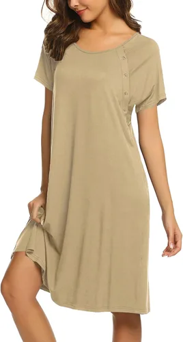 Miniatura 3 de Ekouaer - Camisón con botones y manga corta para mujer, vestido para lactancia, parto, hospital y maternidad, tallas S-XXL