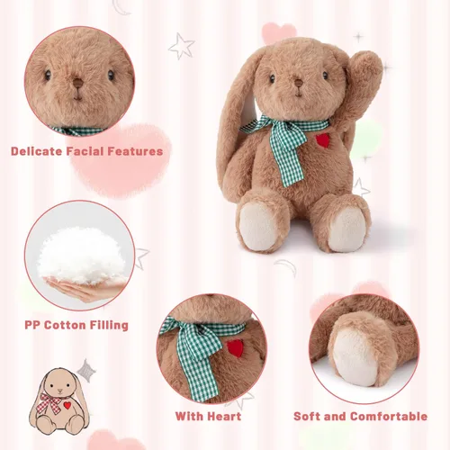 Miniatura 7 de Conejito pequeño de peluche con corazón, lindo conejo marrón, animales de peluche suaves, oso de peluche, juguetes de peluche, regalos para novia