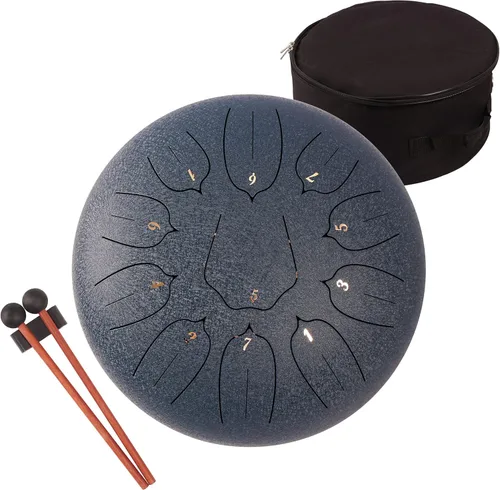 Tambor de lengua de acero de 12 pulgadas, 11 notas para adultos, instrumento etéreo de metal para meditación y yoga con libro de música, mazos y