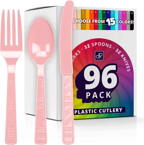 Miniatura 11 de DecorRack Juego de cubiertos de plástico de color azul real para fiestas, 96 piezas de utensilios resistentes a granel (azul rey, 96 piezas)