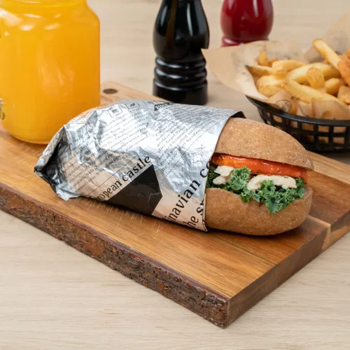 Miniatura 10 de Restaurantware Foil Lux - Envolturas para sándwich de 12 x 12 pulgadas, 500 revestimientos aislados para cestas de alimentos, papel de periódico