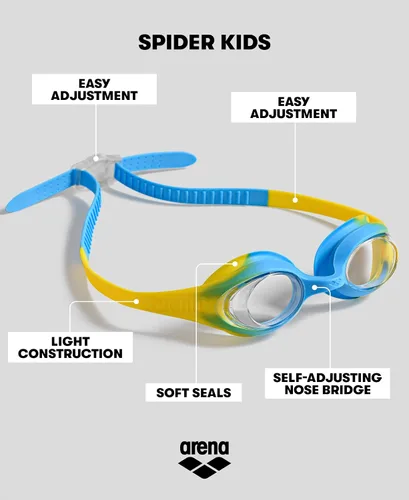 Miniatura 2 de ARENA Gafas de natación unisex Spider para niños y niñas de 2 a 5 años, lente antivaho sin espejo, correa fácil de usar, gafas sin fugas