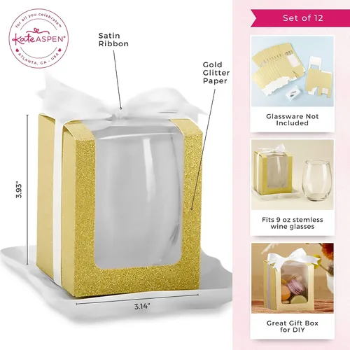 Miniatura 6 de Kate Aspen, Caja de regalo dorada brillante, regalo o recuerdo de fiesta, puede contener copas de vino sin tallo de 9 onzas (juego de 12)