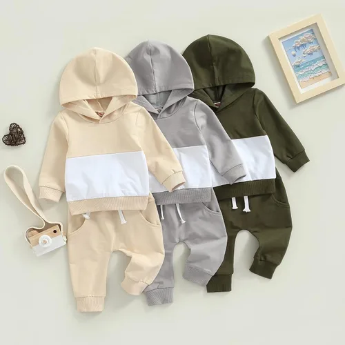 Miniatura 2 de Conjunto de ropa para niños pequeños, sudadera de retazos, manga larga, pantalones sólidos, para otoño e invierno