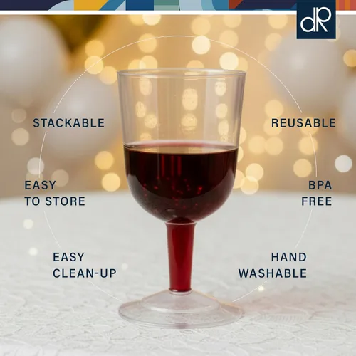 Miniatura 5 de DecorRack 24 copas de vino, 6 onzas, sin BPA, copas de vino de plástico para fiestas, perfectas para fiestas al aire libre, bodas, pícnics, Copa