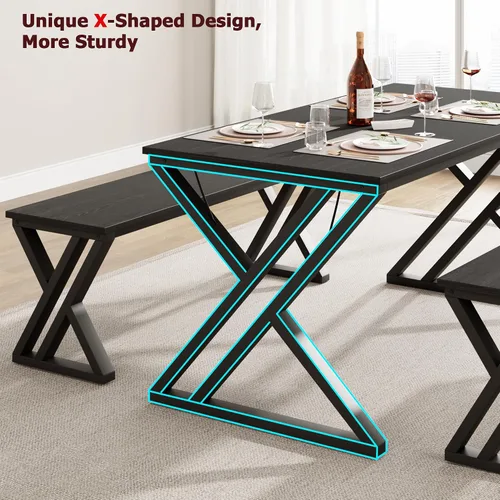 Miniatura 3 de GAOMON Juego de mesa de comedor de 55 pulgadas para 4-6, juego de mesa de cocina con 2 bancos, juego de mesa de comedor rectangular con marco