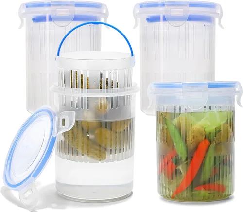 Contenedor de pepinillos de 24 onzas con colador, paquete de 4 tarros para pepinillos y jalapeños