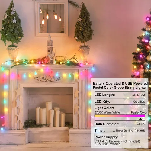 Miniatura 3 de OMIKA Cadena de luces de 100 LED de 33 pies, cambio de color, alimentadas por batería, impermeables, luces de hadas blancas cálidas y multicolor