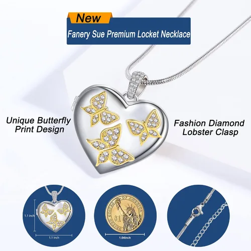 Miniatura 2 de Fanery sue Collar personalizado con medallón de corazón de mariposa, collares personalizados para mujer, regalos personalizados con foto y texto