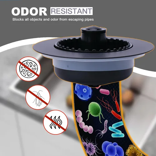 Miniatura 9 de Colador de drenaje para fregadero de cocina 3 en 1, tapón de fregadero desplegable de acero inoxidable 304, tapón de drenaje antiobstrucción, Negro